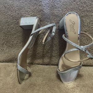 Jewel Badgley Mischka Glittering Silver Block Heels